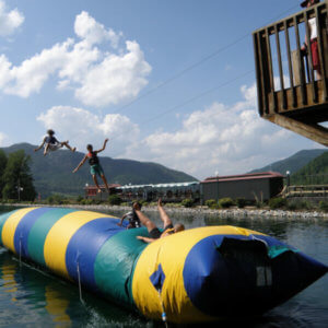 lake inflatable blob kids jumping