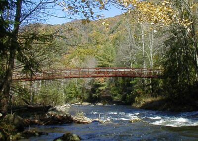 footbridge over river in fall