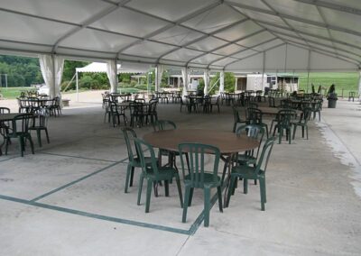 round tables in dining tent