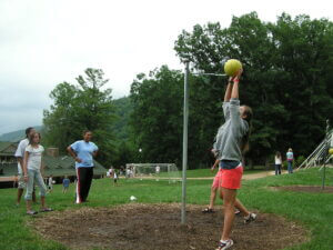 tetherball players and spectators