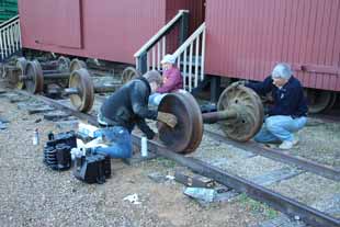 phil raynes working on railcar wheels