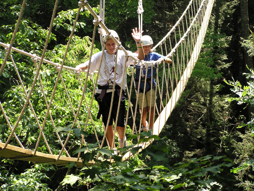 kids on a cable bridge