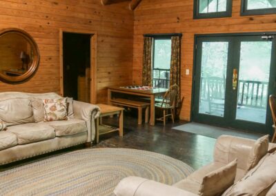 living area in riverfront cabin