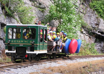 railroad inspection care with kids for tubing