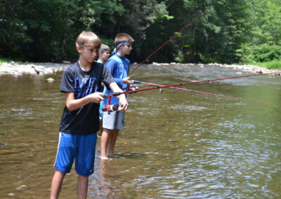 boys fishing in river